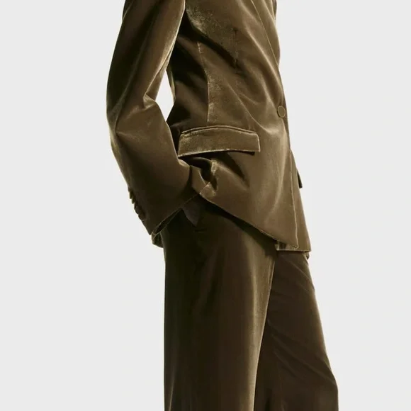 H&M Holiday 2025 Women's Velvet Blazer/Jacket (dark khaki green) size M & L. NWT - Picture 4 of 9
